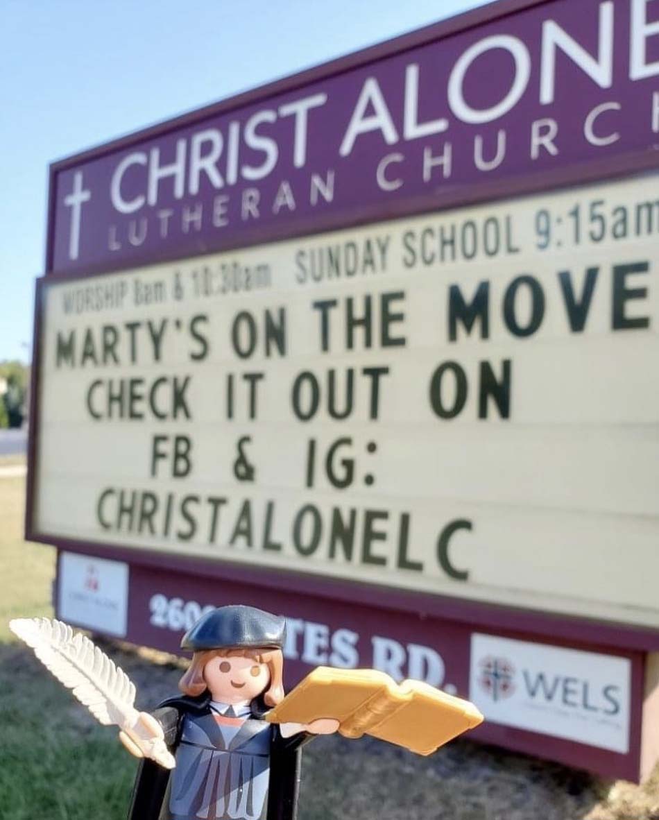 Marty on Move, church sign