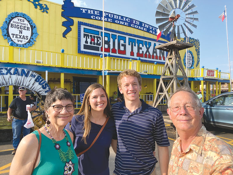 Bill and Debbie Perry and Hans and Amelia Thomford at Amarillo’s iconic restaurant The Big Texan.