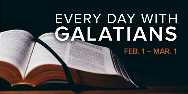 Open Bible with the words "Every day with Galatians"