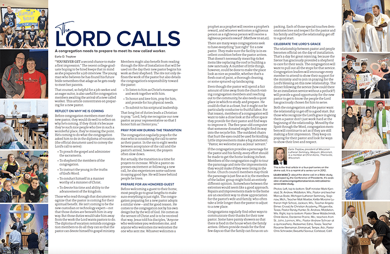 Magazine spread of the fourth article in the series, "The Lord calls"