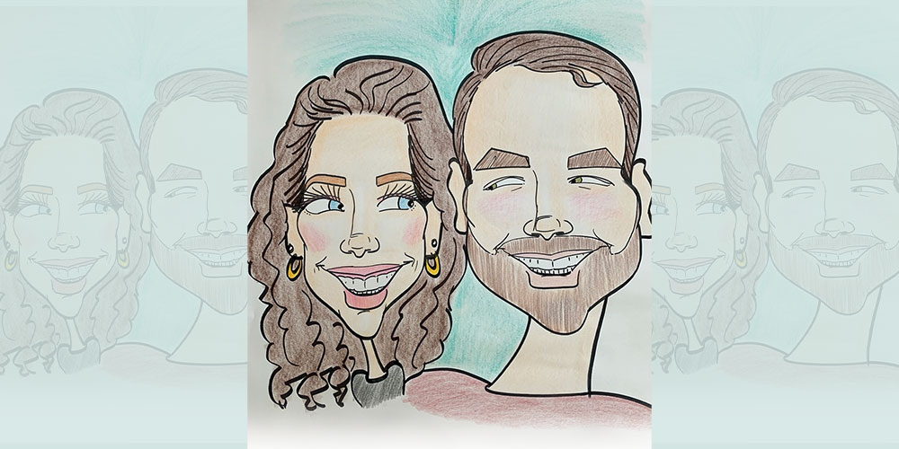 caricature of man and woman