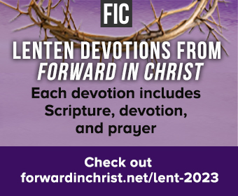 Ad promoting Lenten devotions from Forward in Christ, includes a crown of thorns