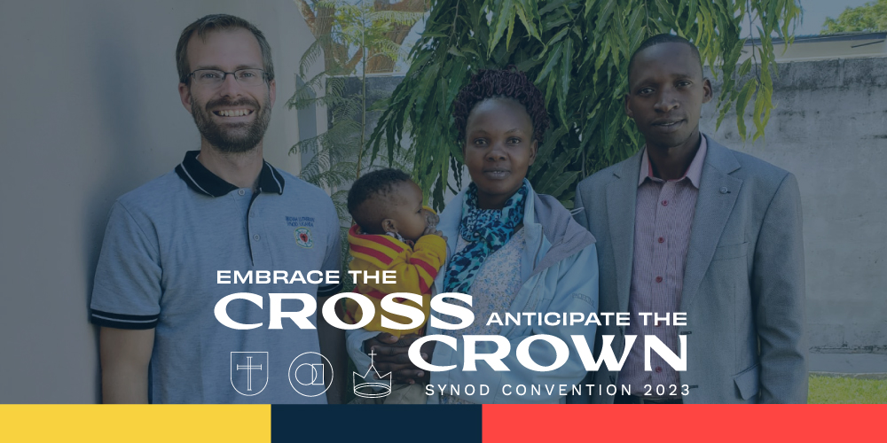 cross and crown logo and Benjamin Foxen Makisimu Musa, Mary and son Nathanael Evan behind