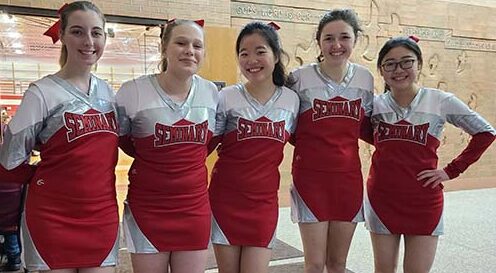 Gabby Kim and four other Michigan Lutheran Seminary cheerleaders