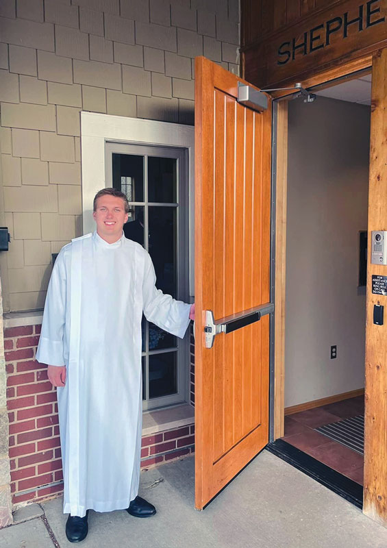 pastor opening door to church