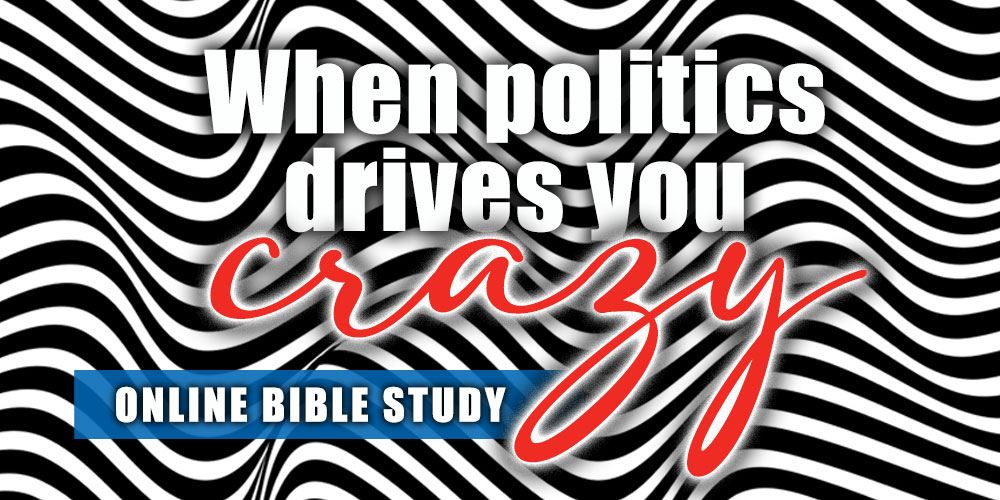 Header reads: "When politics drives you crazy: Online Bible study"