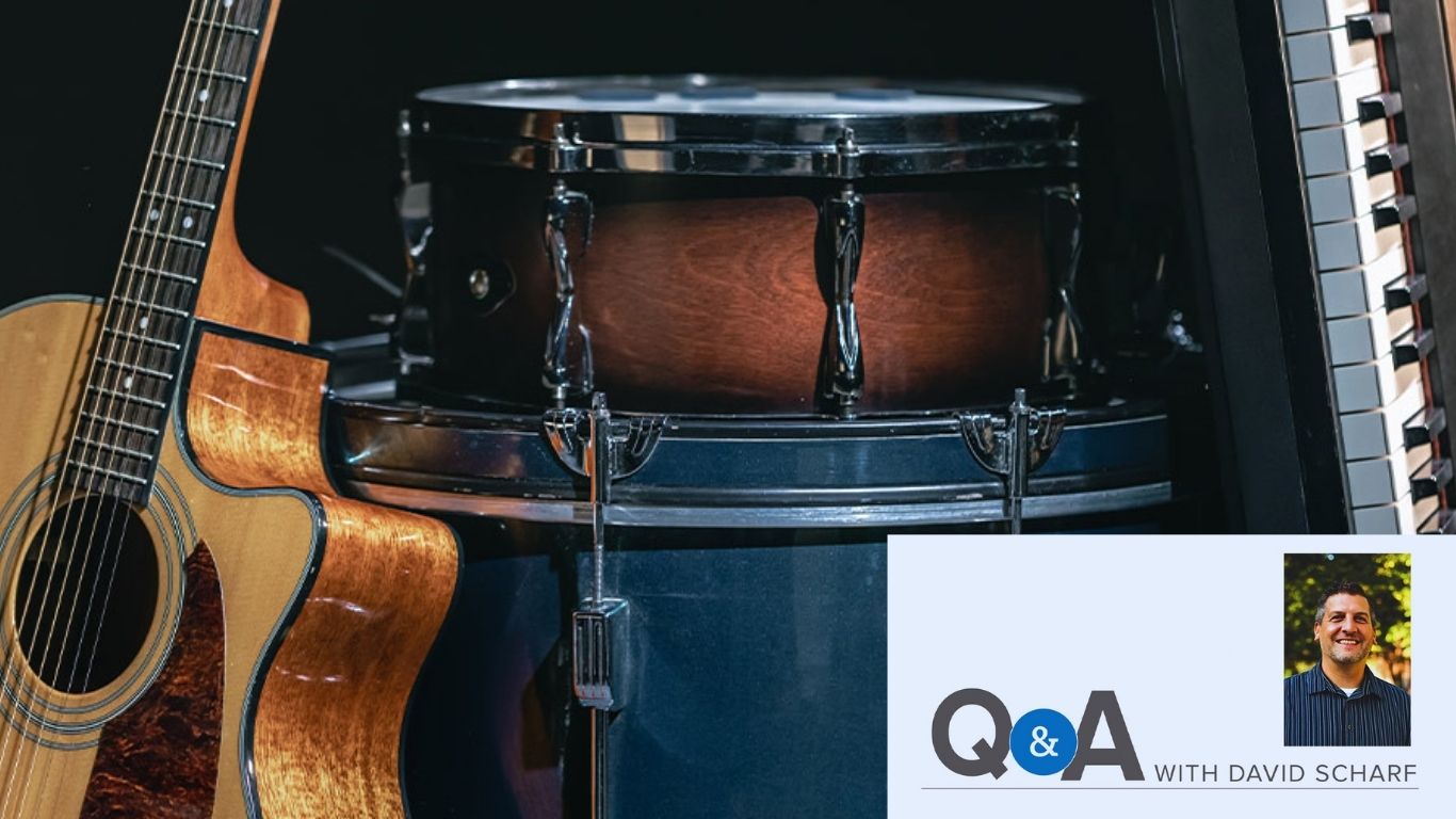 Guitar, drum, and keyboard