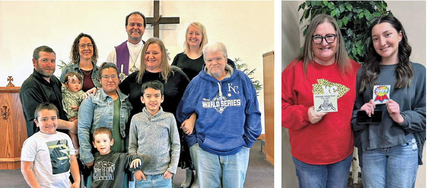 church family of deaf members posing with pastor and woman in red with daughter