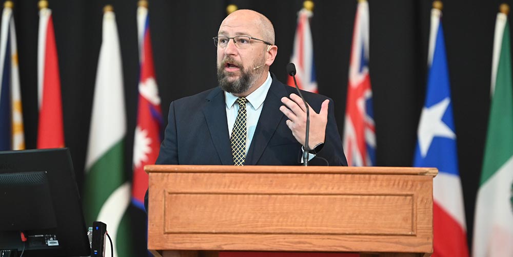 Pastor Jonathan Hein presenting the long-range strategic plan