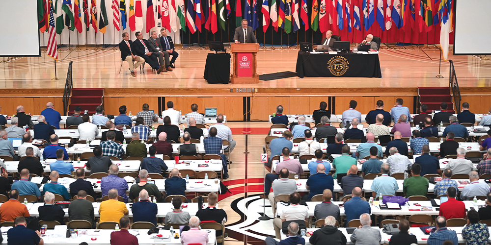 convention overhead. flags and attendees