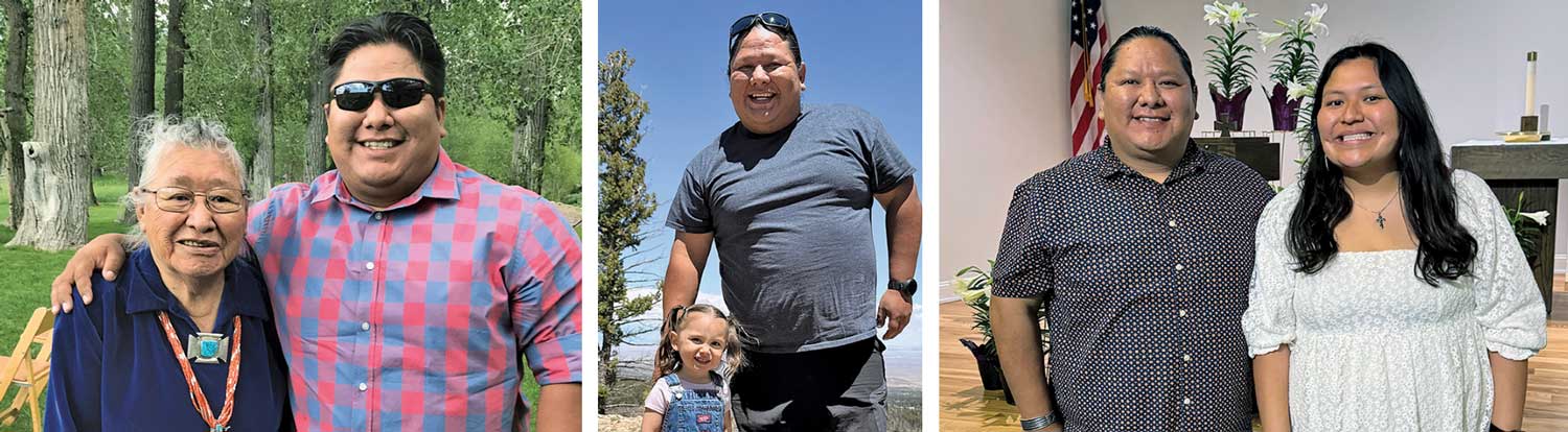 Navajo man with family in photos