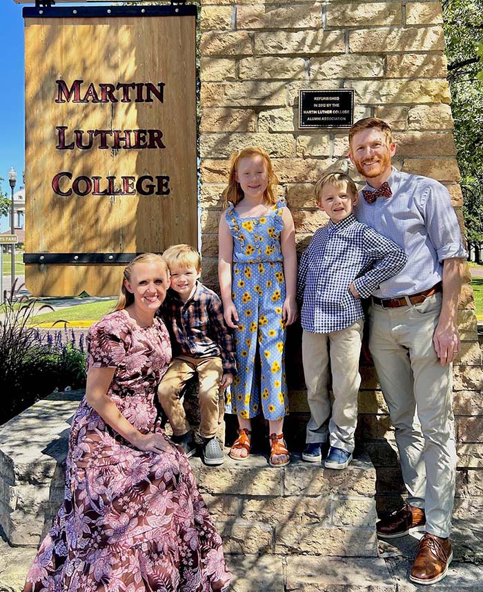 The Gilbertsons (Vanessa, Teagan, Millie, Ian, Brett L-R) at MLC for Brett’s first day of school this fall