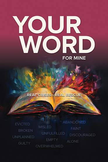 Book cover of Your Word for Mine. Open book bright colors
