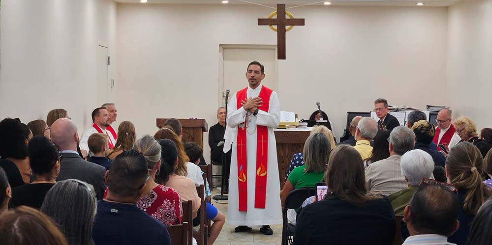 Pastor David Salinas preaching at the 25th anniversary worship service of Sure Foundation, Woodside, Queens, New York