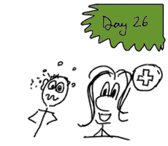 illustration and Day 26 medical woman and sick guy