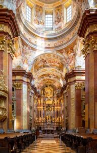 Inside of very decorative Benedictine church, Melk, Austria