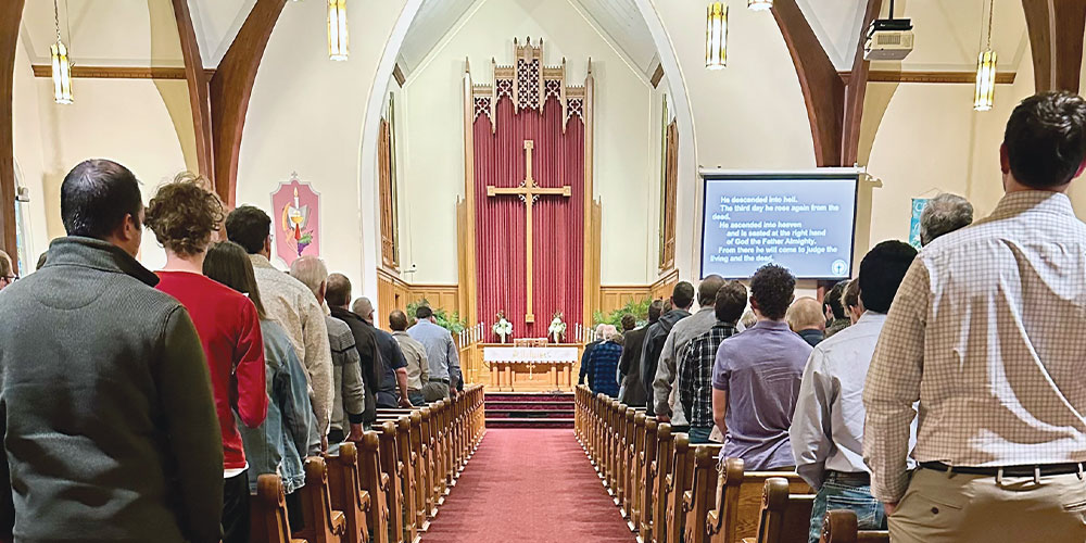 interior of church service maroon carpet