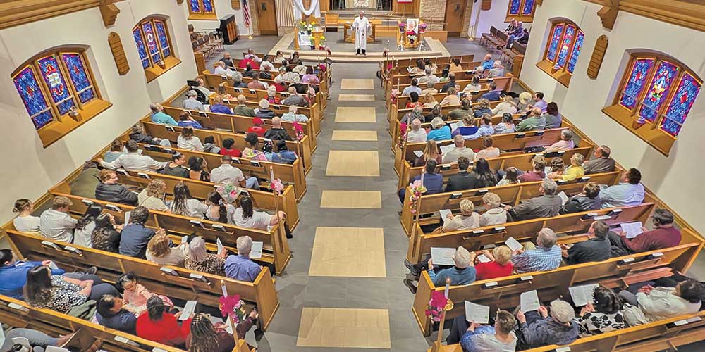 overview of interior of church service.