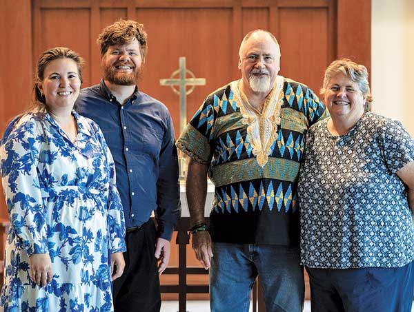 Hannah and Steve Gerling with Dan and Karen Kroll flower dress and cross and blue