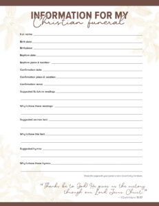 Information for a christian funeral write down for family