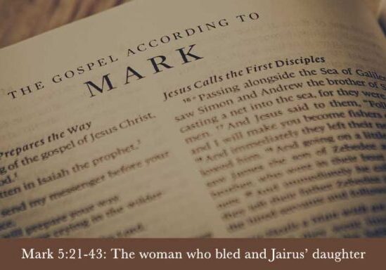 Open bible to the gospel according to mark. mark 5:21-43